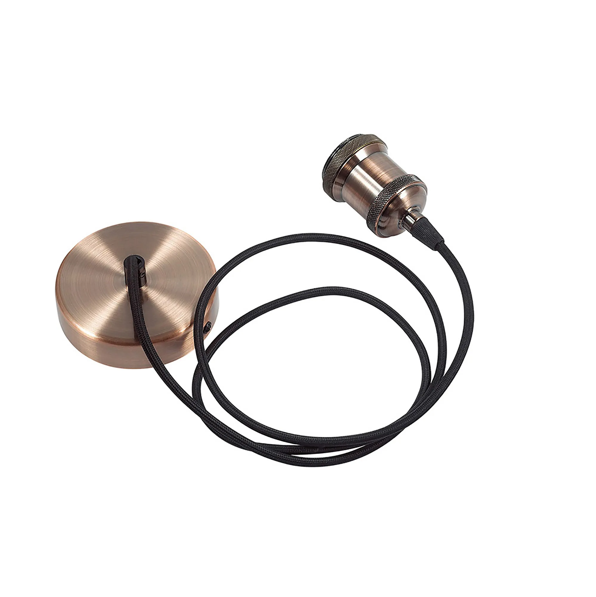 Dreifa 1.5m Single Pendant, 1 x E27, Antique Copper/Black Braided Cable (Maximum Load 1.5kg) D0172  Deco Dreifa Pendant